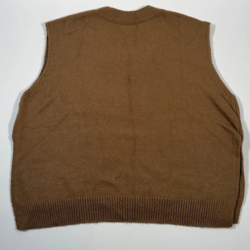 Oak + Fort Brown Knit V-Neck Sweater Vest OS Dark Academia Minimalist Old Money